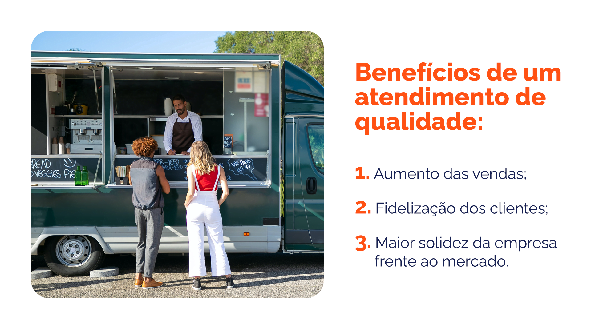 Beneficios de um atendimento de qualidade: 1- Aumento das vendas; 2- Fidelizção de clientes; 3- Maior solidez da empresa frente ao mercado 